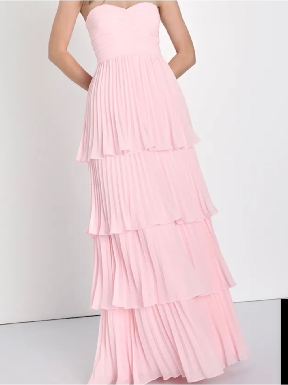 Lulu's Blush Pink Strapless Tiered Pleated Maxi Dress